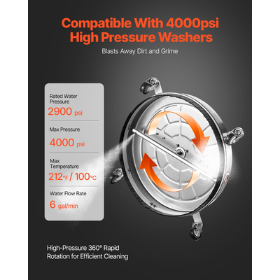 VEVOR 24" Καθαριστικό Επιφάνειας Πλύσης Πίεσης 4 Τροχών Διπλή Λαβή 4000 Max PSI