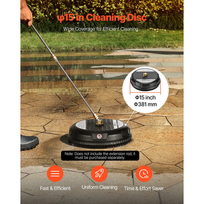 VEVOR 15" Καθαριστικό Επιφάνειας Πλυντηρίου Πίεσης 4 Τροχών 3000 Max PSI Plastic Black