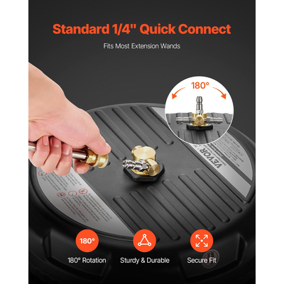 VEVOR 15" Καθαριστικό Επιφάνειας Πλυντηρίου Πίεσης 4 Τροχών 3000 Max PSI Plastic Black