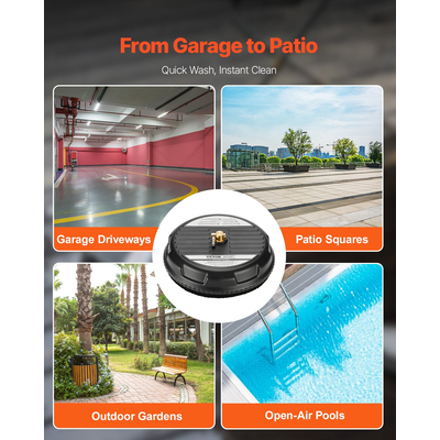 VEVOR 15" Καθαριστικό Επιφάνειας Πλυντηρίου Πίεσης 4 Τροχών 3000 Max PSI Plastic Black