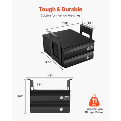 VEVOR 2 συρτάρι 33 cm με δυνατότητα κλειδώματος κάτω από το γραφείο Συρτάρι Organizer Συρτάρι συρόμενου προς τα έξω Αρχική
