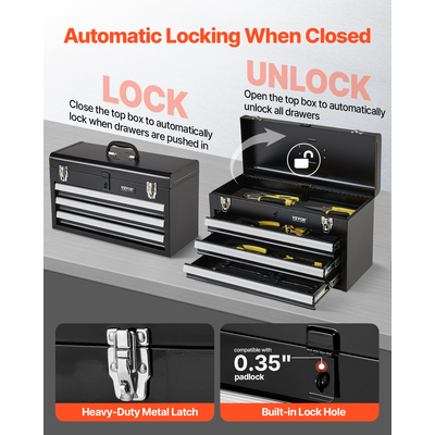 VEVOR Εργαλειοθήκη 20,5 ιντσών Φορητή Μεταλλική Εργαλειοθήκη με 3 Συρτάρια Εργαλειοθήκη