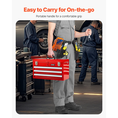 VEVOR Tool Box 20,5 ιντσών Portable Metal Tool Box 3 Drawers Tool Organizer Κόκκινο