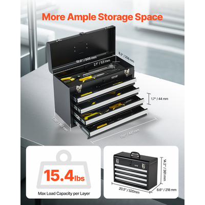 VEVOR Εργαλειοθήκη 20,5 ιντσών Φορητή Μεταλλική Εργαλειοθήκη με 4 Συρτάρια Εργαλειοθήκη