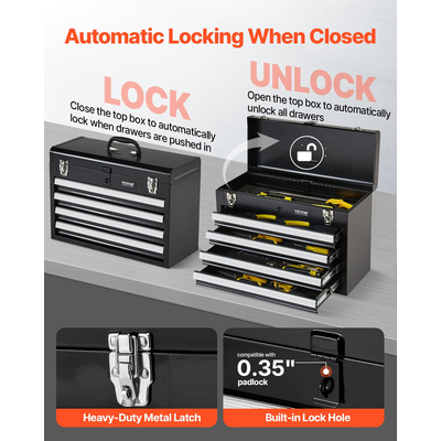 VEVOR Εργαλειοθήκη 20,5 ιντσών Φορητή Μεταλλική Εργαλειοθήκη με 4 Συρτάρια Εργαλειοθήκη