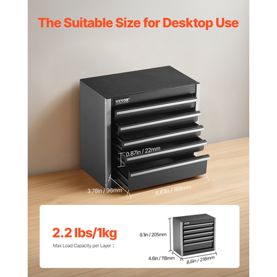 VEVOR Tool Box 8,6 ιντσών Φορητό μεταλλικό κουτί εργαλείων με 5 συρτάρια Tool Organizer