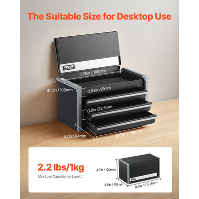 VEVOR Tool Box 8,6 ιντσών Φορητό μεταλλικό κουτί εργαλείων με 3 συρτάρια Tool Organizer