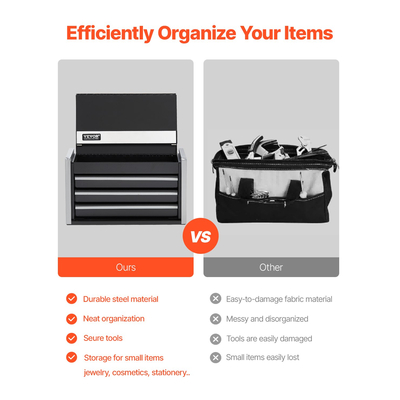 VEVOR Tool Box 8,6 ιντσών Φορητό μεταλλικό κουτί εργαλείων με 3 συρτάρια Tool Organizer