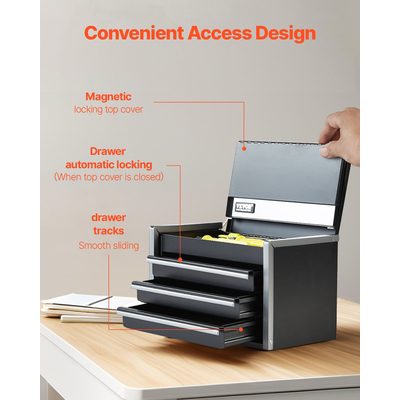 VEVOR Tool Box 8,6 ιντσών Φορητό μεταλλικό κουτί εργαλείων με 3 συρτάρια Tool Organizer