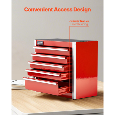 VEVOR Εργαλειοθήκη 8,6 ιντσών Φορητή Μεταλλική Εργαλειοθήκη 5 Συρταριών Ατζέντα Εργαλείου Κόκκινο