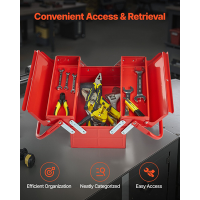 VEVOR Εργαλειοθήκη 14 ιντσών 2 επιπέδων 3 δίσκου Πτυσσόμενη εργαλειοθήκη πρόβολου με λαβή