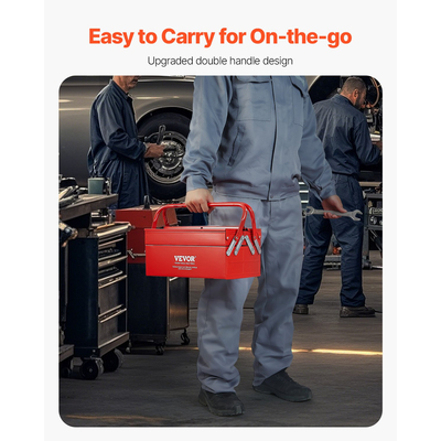 VEVOR Εργαλειοθήκη 14 ιντσών 2 επιπέδων 3 δίσκου Πτυσσόμενη εργαλειοθήκη πρόβολου με λαβή