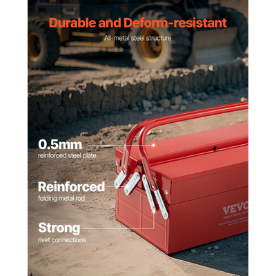 VEVOR Εργαλειοθήκη 14 ιντσών 2 επιπέδων 3 δίσκου Πτυσσόμενη εργαλειοθήκη πρόβολου με λαβή