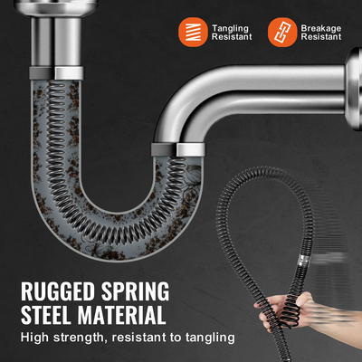 VEVOR Sectional Drain Cable Cleaning Cable 60 FTx1-1/5In & 6 Cutters for 2"-7,9" Pipes