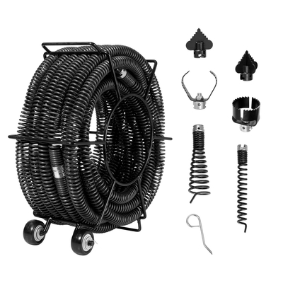 VEVOR Sectional Drain Cable Cleaning Cable 60 FTx1-1/5In & 6 Cutters for 2"-7,9" Pipes