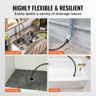 VEVOR Sectional Drain Cable Cleaning Cable 100FTx5/8In & 7 Cutters for 0,8"-3,9" Pipes