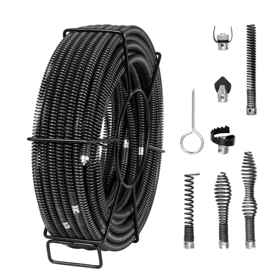 VEVOR Sectional Drain Cable Cleaning Cable 100FTx5/8In & 7 Cutters for 0,8"-3,9" Pipes