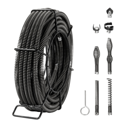 VEVOR Sectional Drain Cable Cleaning Cable 66FTx5/8In & 7 Cutters for 0,8"-3,9" Pipes
