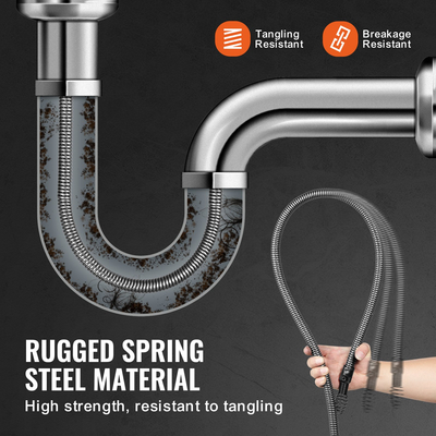 Καλώδιο καθαρισμού αποχέτευσης VEVOR 100 FT x 3/4 ιντσών, Καλώδιο καθαρισμού αποχέτευσης στερεού πυρήνα από χάλυβα με 4 κοπτήρες για σωλήνες 3,9" έως 7,9", Επαγγελματικό καλώδιο αποχέτευσης αποχέτευσης εσωτερικού πυρήνα για νεροχύτη, αποχέτευση δαπέδου, τουαλέτα