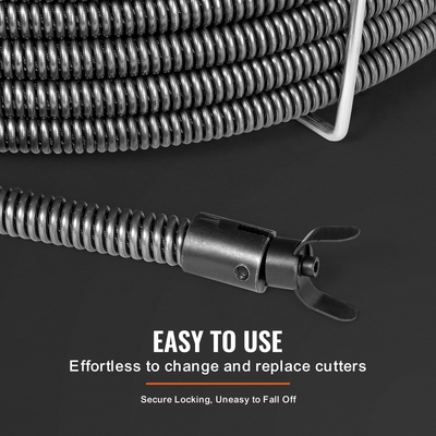 Καλώδιο καθαρισμού αποχέτευσης VEVOR 100 FT x 3/4 ιντσών, Καλώδιο καθαρισμού αποχέτευσης στερεού πυρήνα από χάλυβα με 4 κοπτήρες για σωλήνες 3,9" έως 7,9", Επαγγελματικό καλώδιο αποχέτευσης αποχέτευσης εσωτερικού πυρήνα για νεροχύτη, αποχέτευση δαπέδου, τουαλέτα