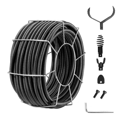 Καλώδιο καθαρισμού αποχέτευσης VEVOR 100 FT x 3/4 ιντσών, Καλώδιο καθαρισμού αποχέτευσης στερεού πυρήνα από χάλυβα με 4 κοπτήρες για σωλήνες 3,9" έως 7,9", Επαγγελματικό καλώδιο αποχέτευσης αποχέτευσης εσωτερικού πυρήνα για νεροχύτη, αποχέτευση δαπέδου, τουαλέτα