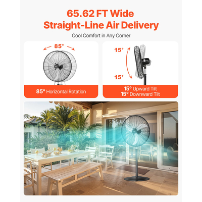 VEVOR 30" Βιομηχανικός ανεμιστήρας βάθρου 3-ταχυτήτων ταλαντούμενος ανεμιστήρας με ρυθμιζόμενο ύψος