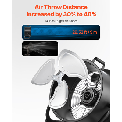 Βιομηχανικός ανεμιστήρας υψηλής ταχύτητας VEVOR 14 In Floor Fan 3 ταχυτήτων με ρυθμιζόμενη κλίση 360°