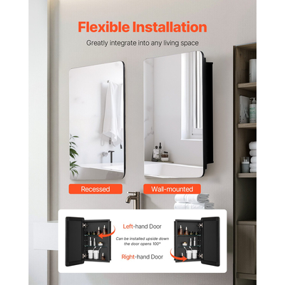 VEVOR Medicine Cabinet 16" x 24" Mirror Medicine Cabinet Ρυθμιζόμενα ράφια
