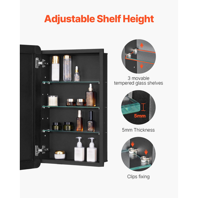 VEVOR Medicine Cabinet 16,5" x 27,5" Mirror Medicine Cabinet Ρυθμιζόμενα ράφια