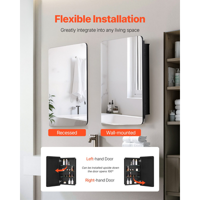 VEVOR Medicine Cabinet 16,5" x 27,5" Mirror Medicine Cabinet Ρυθμιζόμενα ράφια