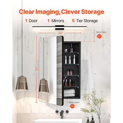 VEVOR Medicine Cabinet 20" x 30" Mirror Medicine Cabinet Ρυθμιζόμενα ράφια