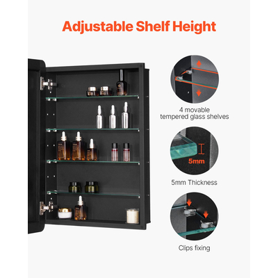 VEVOR Medicine Cabinet 20" x 30" Mirror Medicine Cabinet Ρυθμιζόμενα ράφια