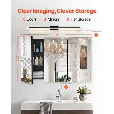 VEVOR Medicine Cabinet 25,5" x 40" Mirror Medicine Cabinet Ρυθμιζόμενα ράφια