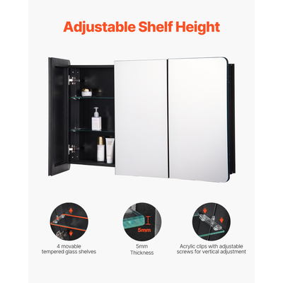 VEVOR Medicine Cabinet 25,5" x 40" Mirror Medicine Cabinet Ρυθμιζόμενα ράφια