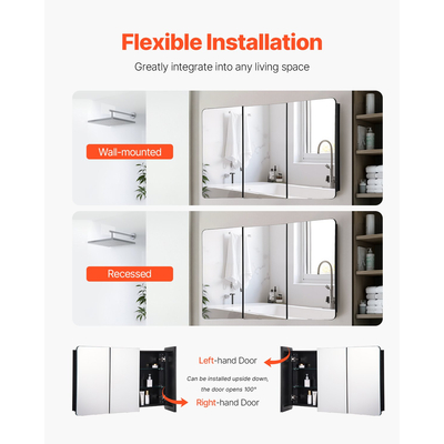 VEVOR Medicine Cabinet 25,5" x 40" Mirror Medicine Cabinet Ρυθμιζόμενα ράφια