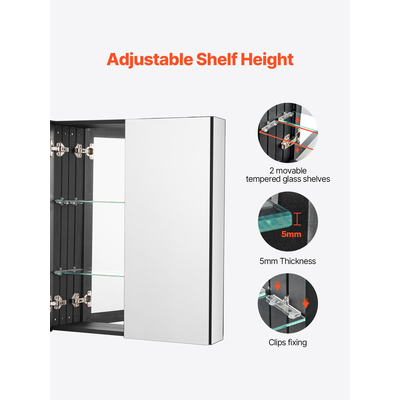 VEVOR Medicine Cabinet 26" x 30" Mirror Medicine Cabinet Ρυθμιζόμενα ράφια