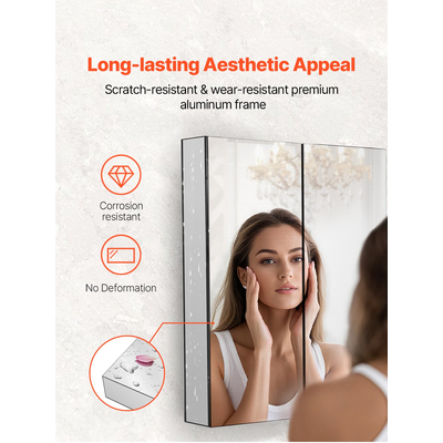 VEVOR Medicine Cabinet 26" x 30" Mirror Medicine Cabinet Ρυθμιζόμενα ράφια