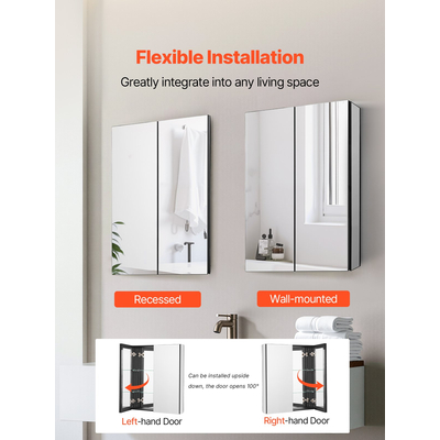 VEVOR Medicine Cabinet 26" x 30" Mirror Medicine Cabinet Ρυθμιζόμενα ράφια