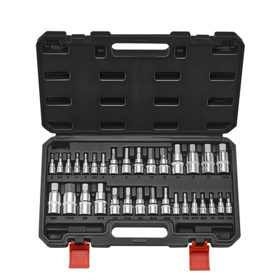 Hex Bit Socket Set 32-Pece S2 Alloy Steel Cr-V Steel Standard SAE and Metric