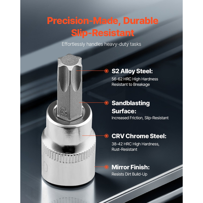 Torx Bit Socket Set 13-Pece Star T8 - T60 Set S2 Alloy Steel and Cr-V Steel