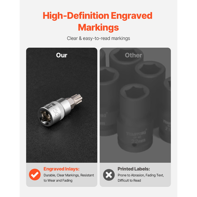 Torx Bit Socket Set 13-Pece Star T8 - T60 Set S2 Alloy Steel and Cr-V Steel