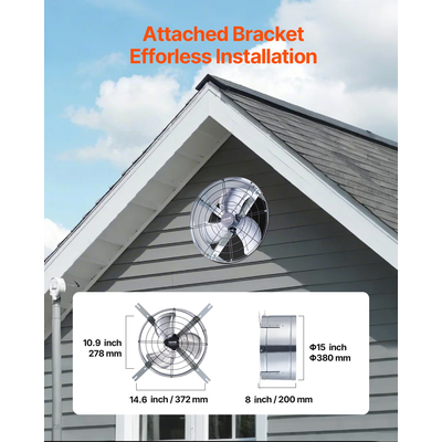 VEVOR 15" Gable Mount Fan 1300 CFM Attic Exhaust Fan with Ρυθμιζόμενος Θερμοστάτης