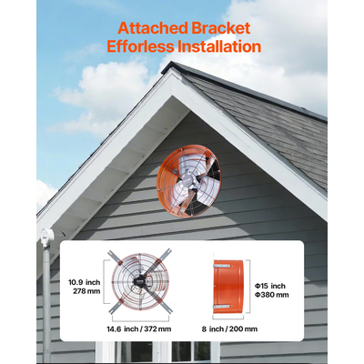VEVOR 15" Gable Mount Fan 1650 CFM Attic Exhaust Fan with Ρυθμιζόμενος Θερμοστάτης