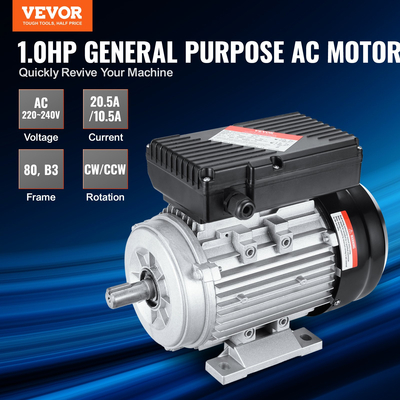 Ηλεκτρικός κινητήρας VEVOR 0,75KW 1400RPM AC 220~240V 5,45A 1-φασικός άξονας με κλειδί 19mm