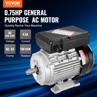 Ηλεκτρικός κινητήρας VEVOR 0,55KW 1400RPM AC 220~240V 4,5A 1-φασικός άξονας με κλειδί 19mm