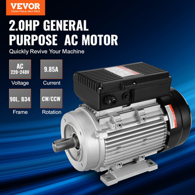 Ηλεκτρικός κινητήρας VEVOR 1,5KW 1400RPM AC 220~240V 9,85A 1-φασικός άξονας με κλειδί 24mm