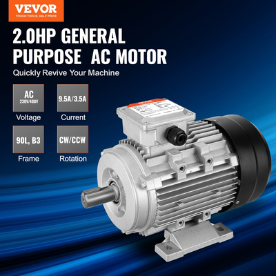 Ηλεκτρικός κινητήρας VEVOR 1.5KW 3000RPM AC230/400V 9.5A/3.5A 3-φασικός άξονας με κλειδί 24mm