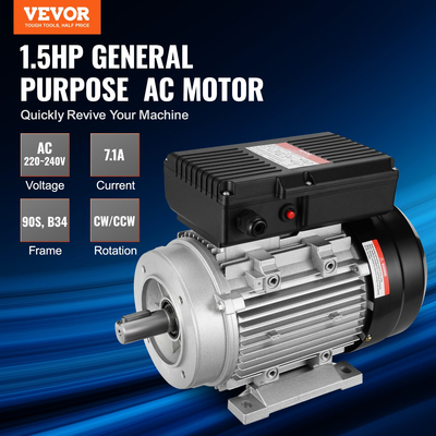 Ηλεκτρικός κινητήρας VEVOR 1.1KW 2800RPM AC 220~240V 7.1A 1-φασικός άξονας με κλειδί 24mm