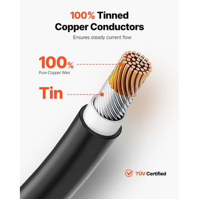 Καλώδιο επέκτασης ηλιακού πάνελ VEVOR 100FT 10AWG Αδιάβροχο καλώδιο PV 6mm² Μαύρο