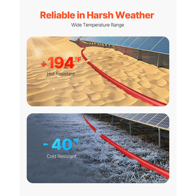Καλώδιο επέκτασης ηλιακού πάνελ VEVOR 100FT 10AWG Αδιάβροχο PV 6mm² Καλώδιο Κόκκινο